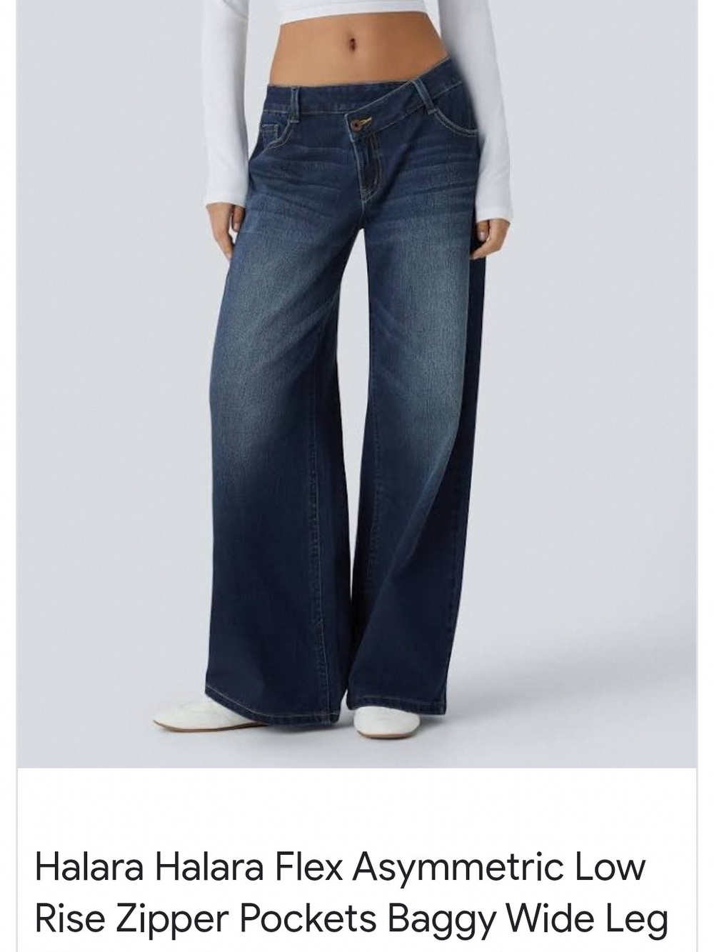 Halara Flex Asymmetric Low-Rise Baggy Wide Leg Jeans - Dark Blue M